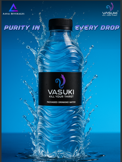 Founders of Vasukhi holding bottles near a water stream